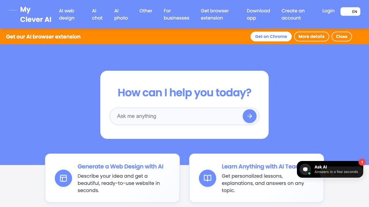 MyCleverAI 网站截图