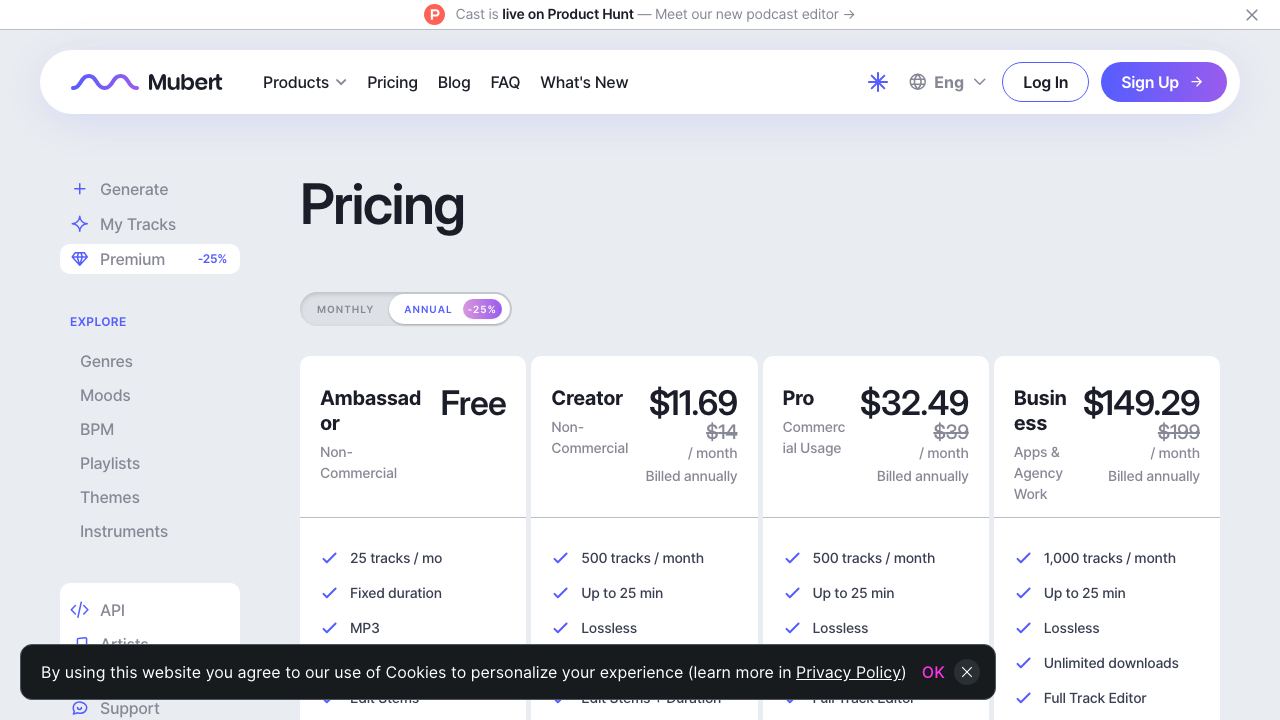 Mubert website screenshot