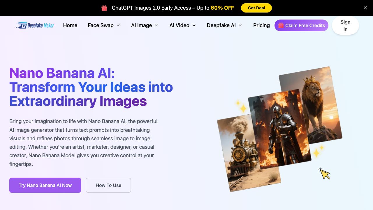 Deepfake Maker Nano Banana AI 网站截图