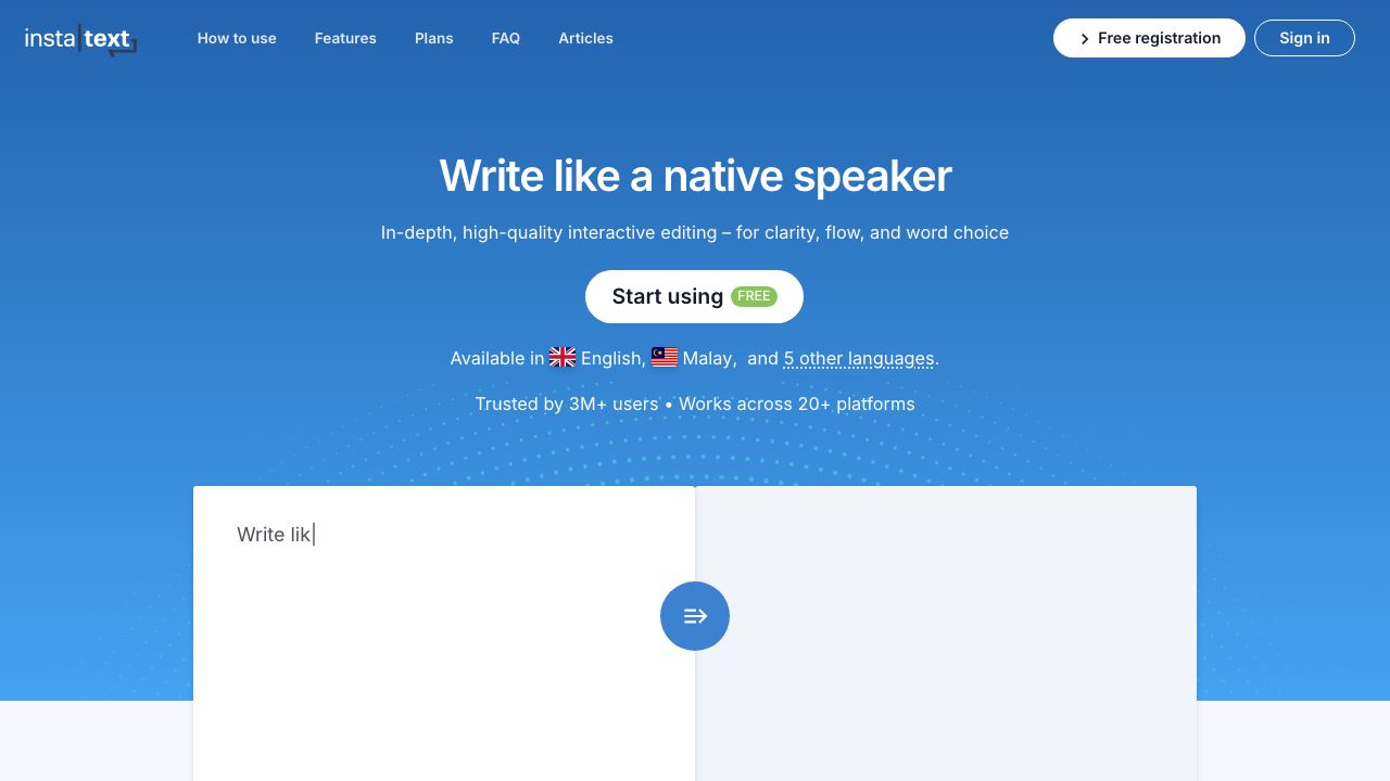 InstaText website screenshot