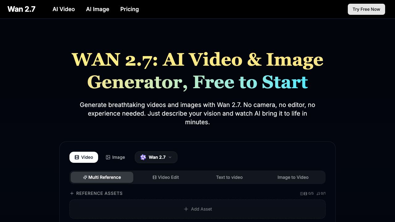 Wan 2.7 AI Video & Image 网站截图