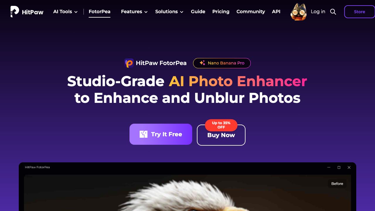HitPaw Photo Enhancer 网站截图