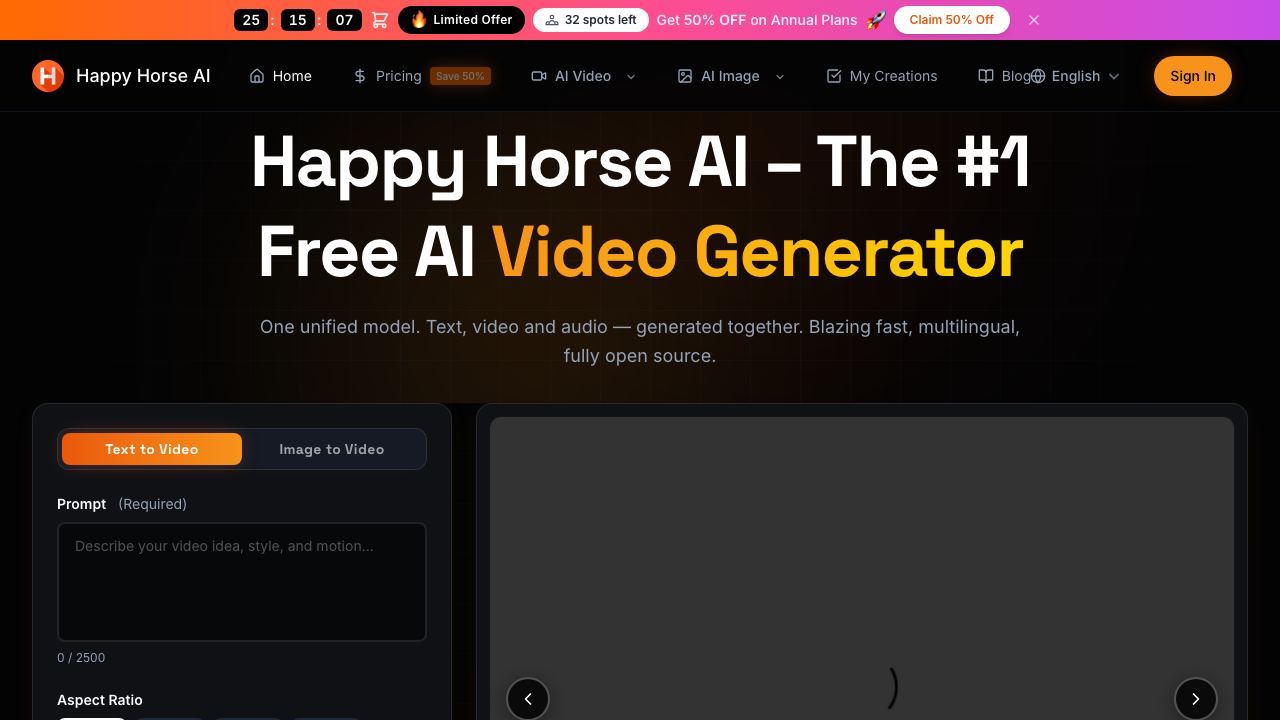 Happy Horse AI 网站截图