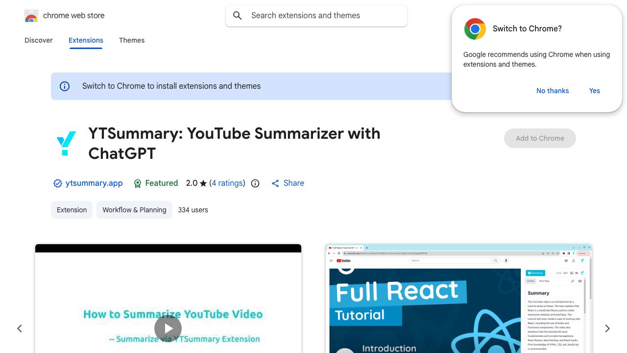 YTSummary: YouTube Summarizer with ChatGPT website screenshot