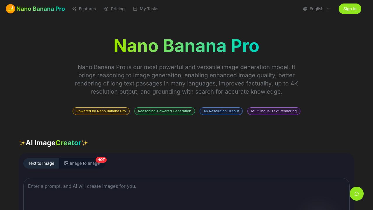 Nano Banana Pro: 4K AI Image Generator 网站截图