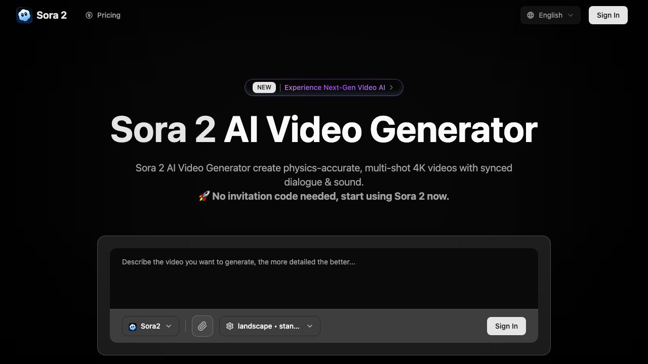 Sora 2 AI Video Generator | 4K & Synced Audio 网站截图