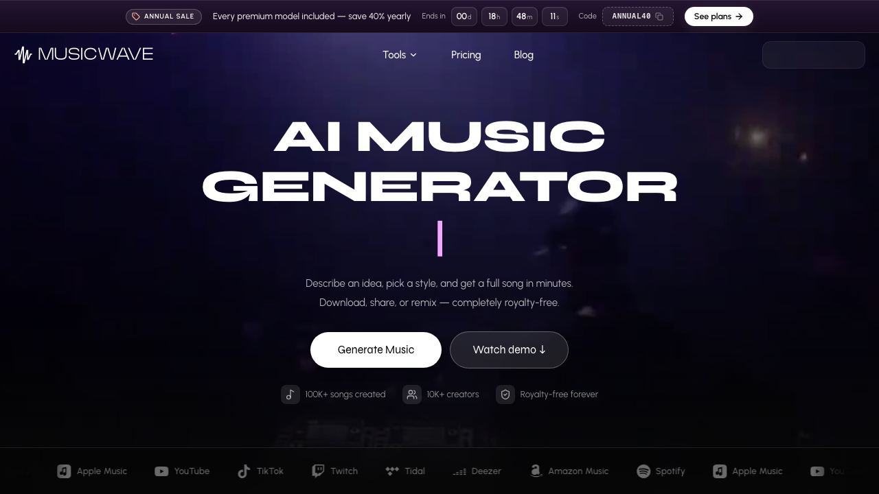 MusicWave website screenshot