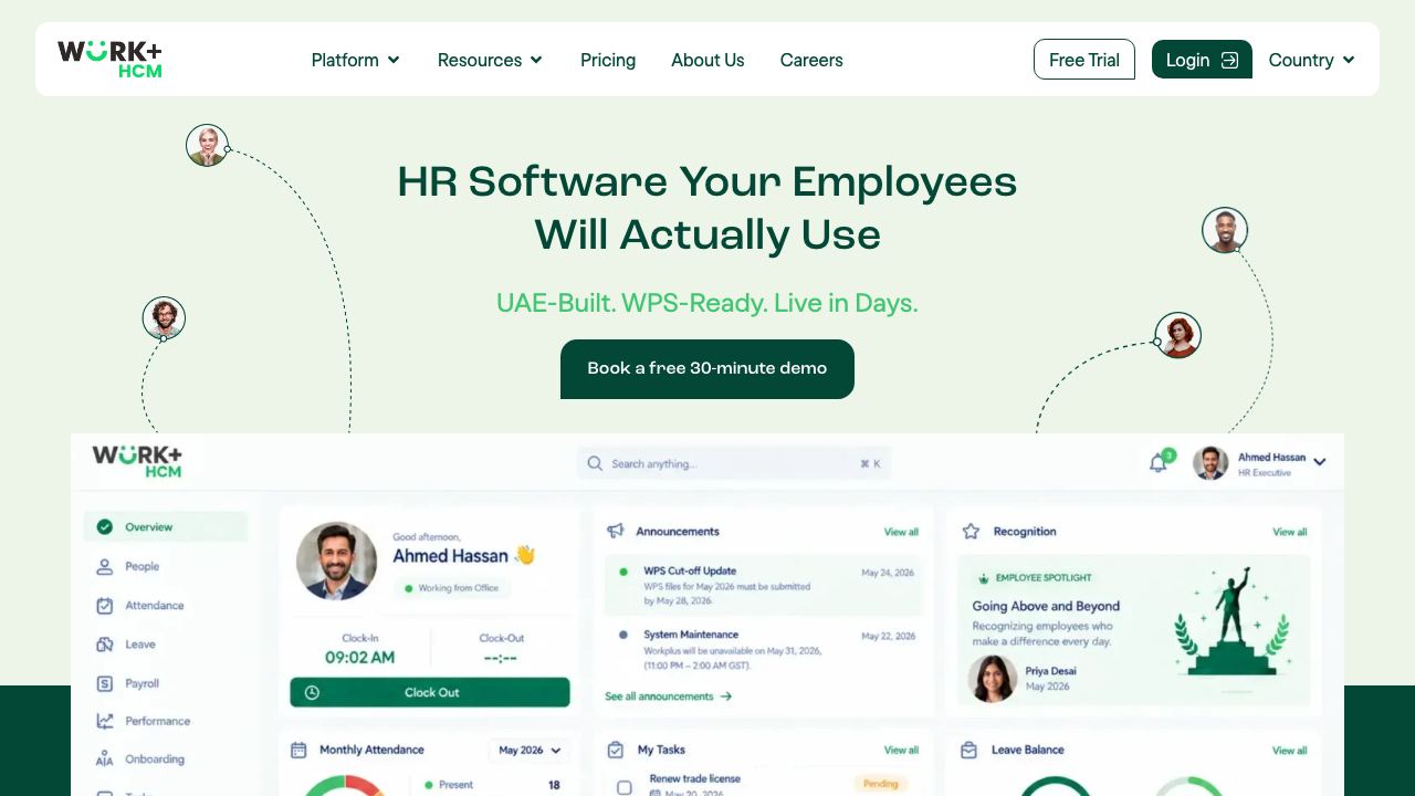 WorkPlus HCM website screenshot