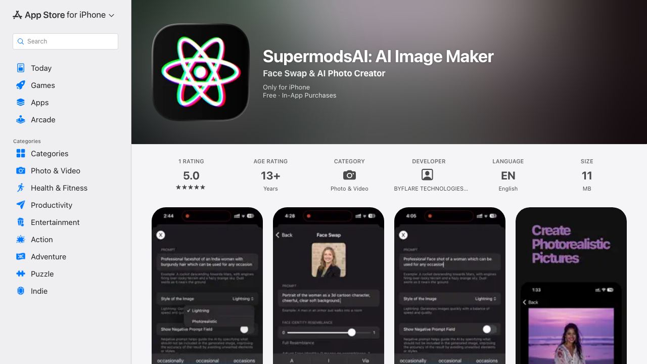 SupermodsAI 网站截图