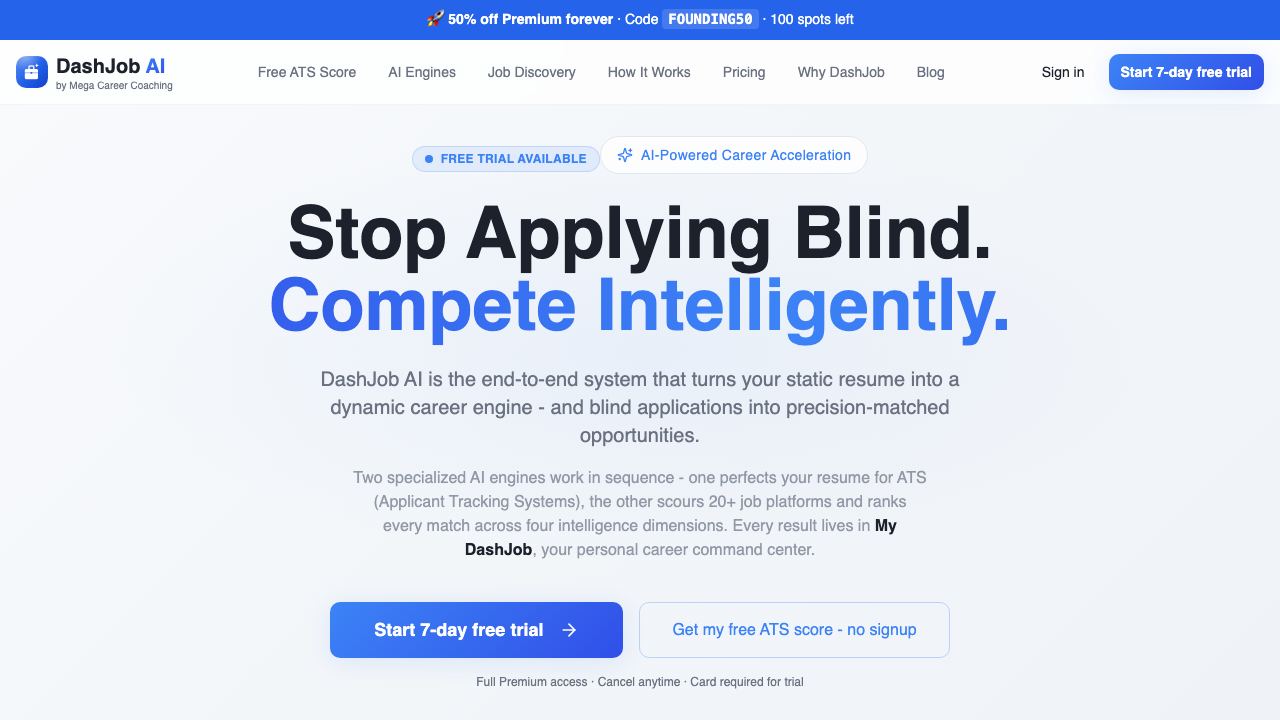 Dash Job AI - Stop applying blind. Two AI agents that get you hired website screenshot