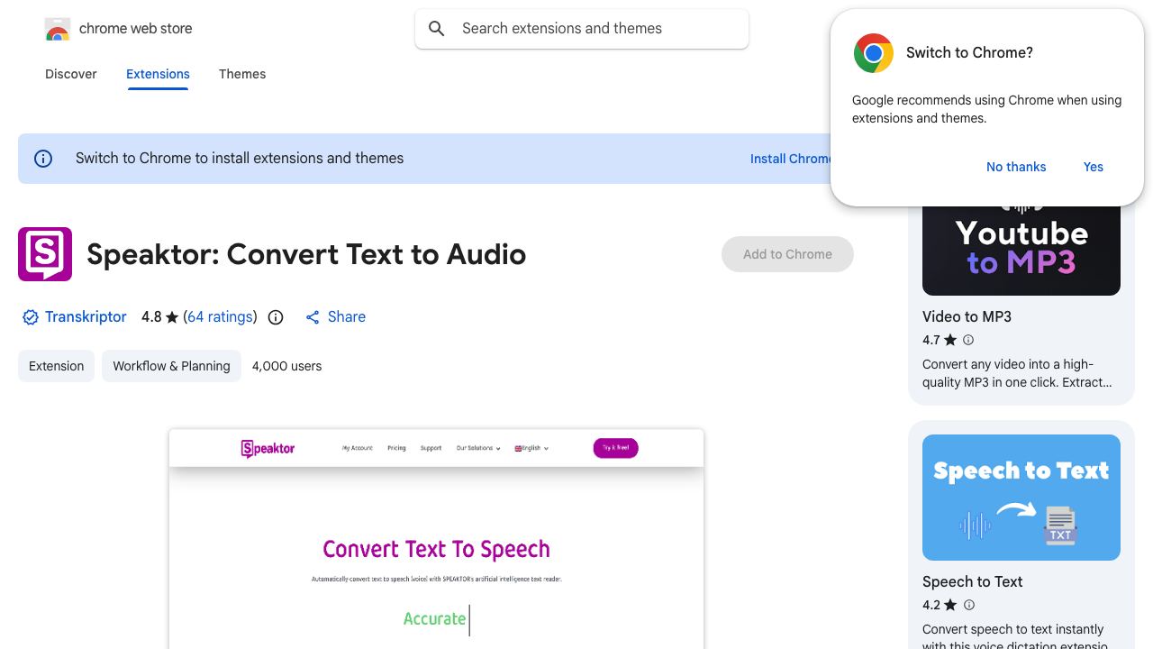 Speaktor: Convert Text to Audio 网站截图