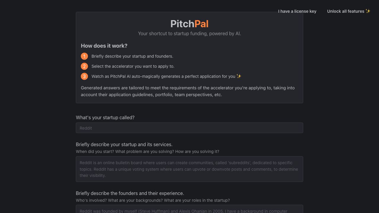 PitchPal 网站截图