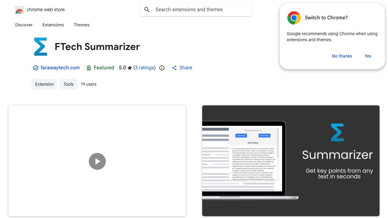 FTech Summarizer 网站截图