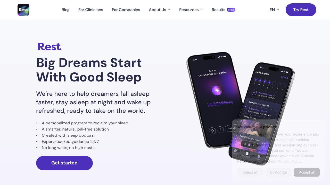 Rest — AI Sleep Coach 网站截图
