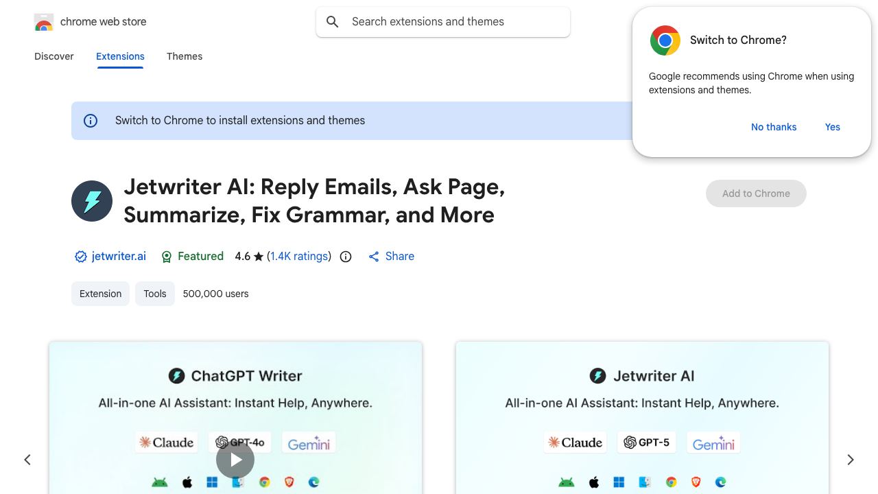 ChatGPT Writer - Write mail, messages with AI 网站截图