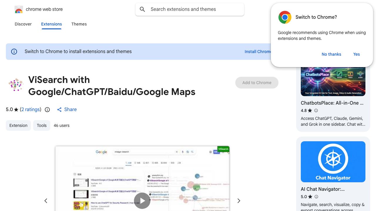 ViSearch with Google/ChatGPT/Baidu 网站截图