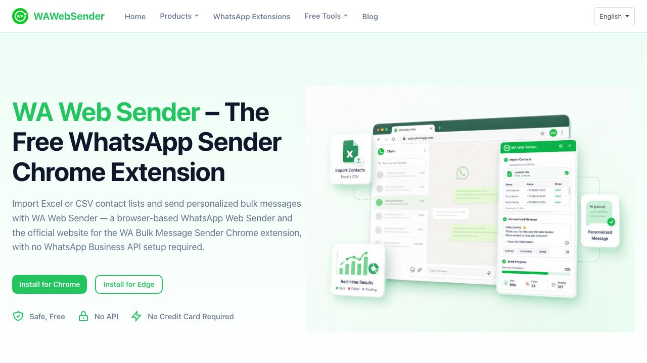 WhatsApp Web Sender website screenshot