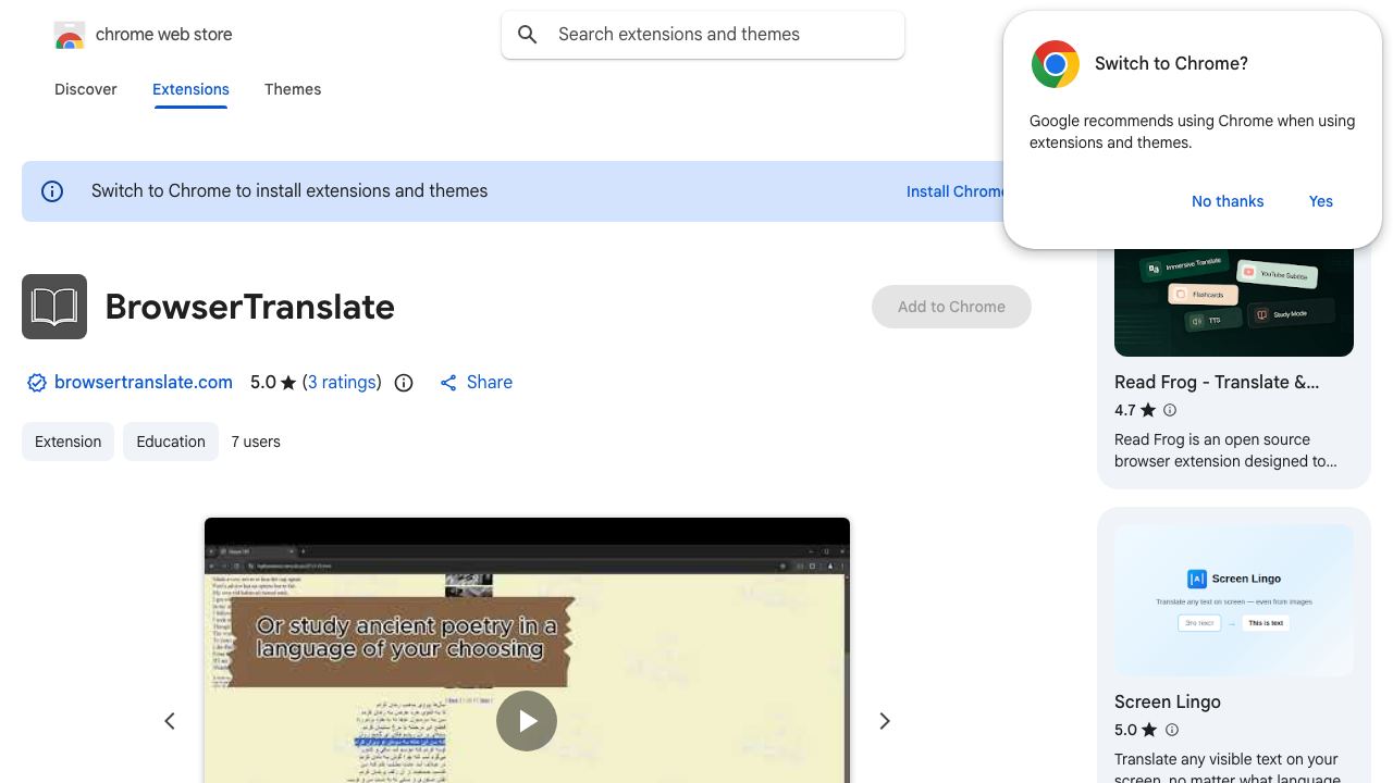 BrowserTranslate website screenshot