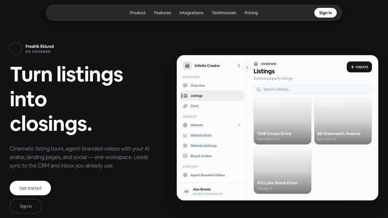 Infinite Creator website screenshot