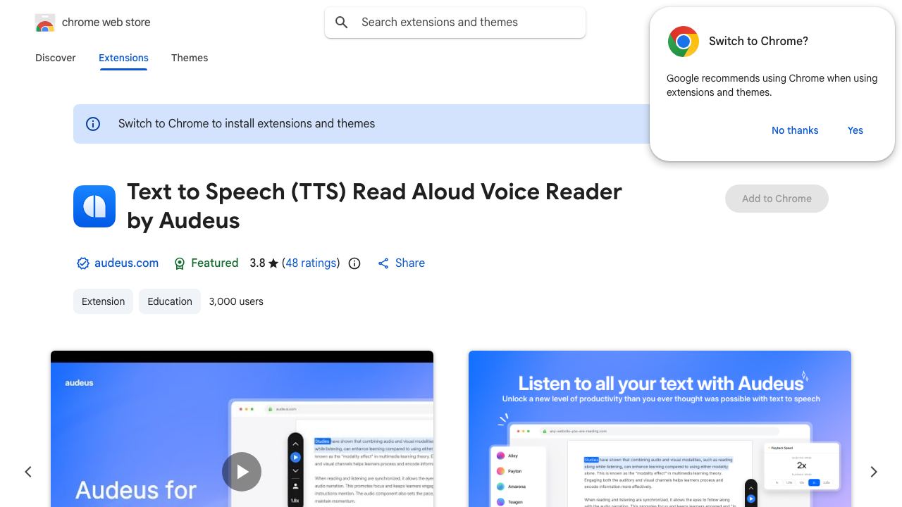 Text to Speech (TTS) Read Aloud Voice Reader by Audeus website screenshot