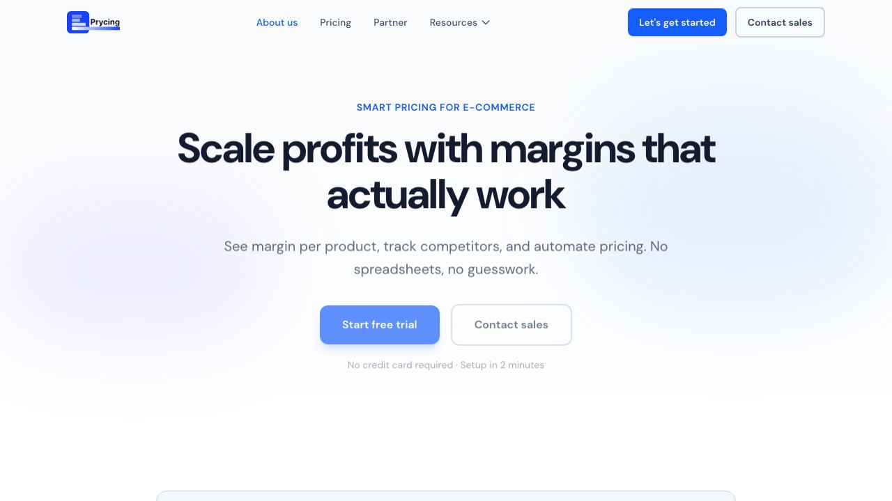 Prycing website screenshot