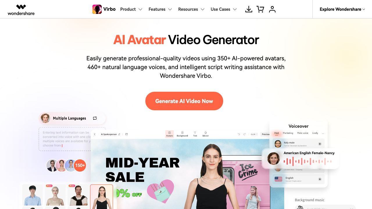 AI Avatar Video Generator By Wondershare 网站截图