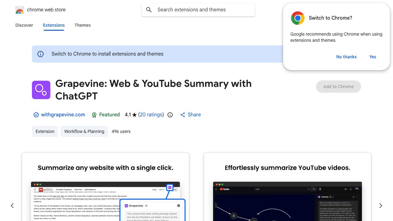 Grapevine: Web & YouTube Summary with ChatGPT 网站截图
