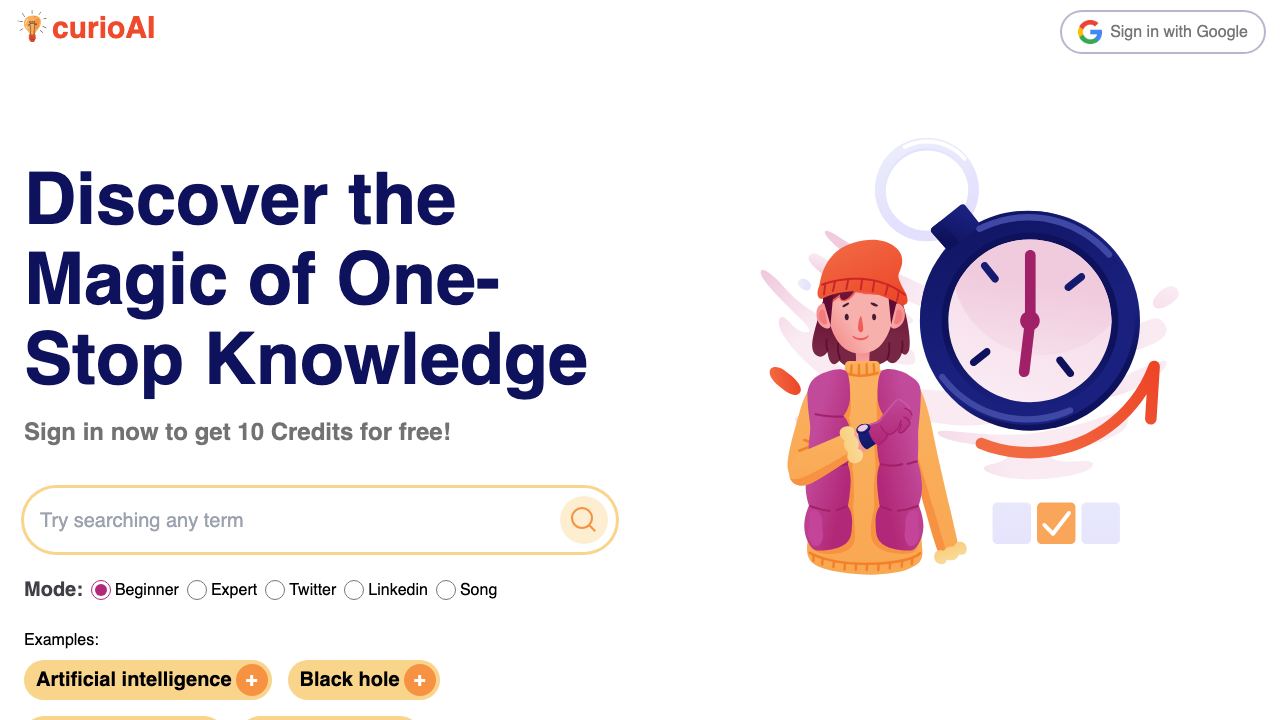 CurioAI website screenshot