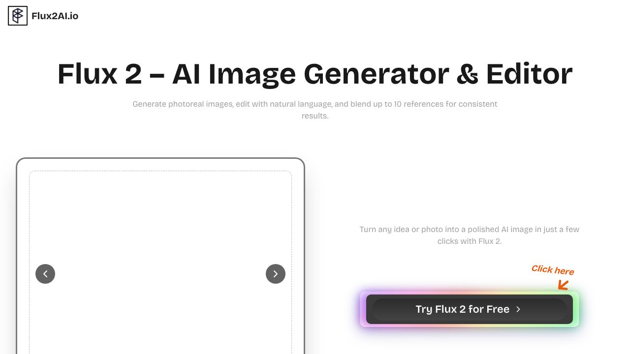 Flux 2 AI | Free Online Advanced Flux.2 AI Image Generator & Editor website screenshot