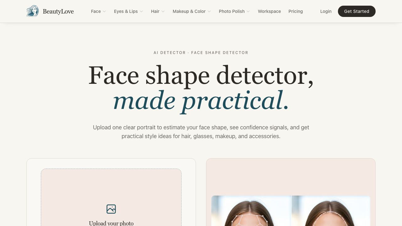 Face Shape Detector website screenshot