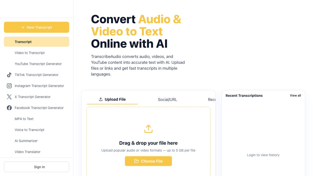Transcribe Audio 网站截图