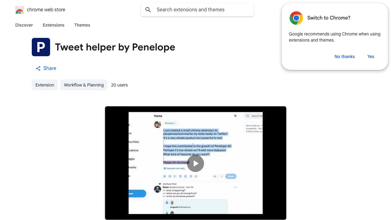Tweet helper by Penelope 网站截图