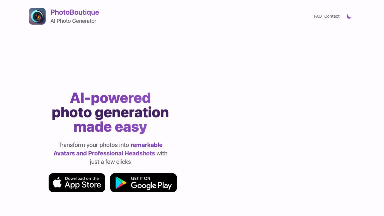 PhotoBoutique - AI Avatar maker 网站截图