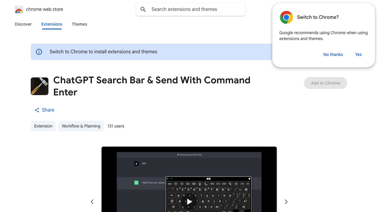 ChatGPT Search Bar & Send With Command Enter 网站截图