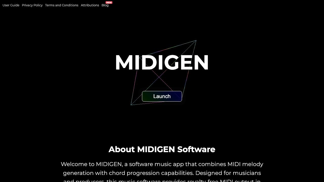 MIDIGEN: Melody Generator website screenshot