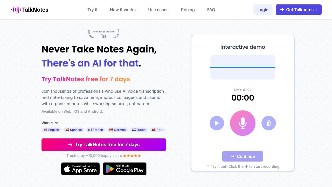 TalkNotes 网站截图