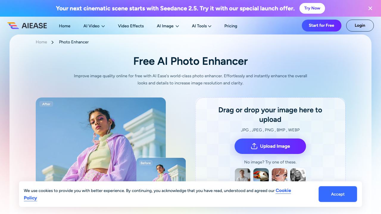 AI Ease Photo Enhancer 网站截图