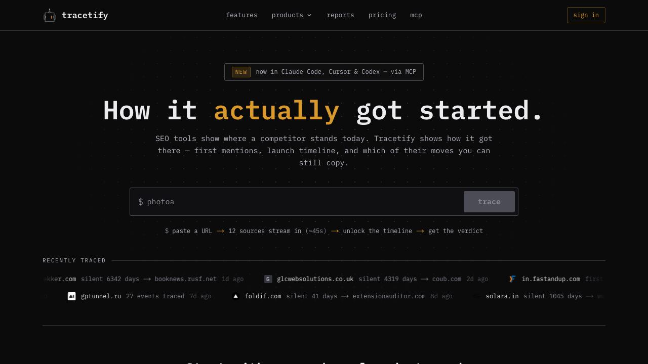 Tracetify website screenshot