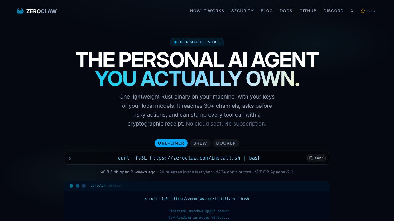 ZeroClaw — Private AI Assistant 网站截图