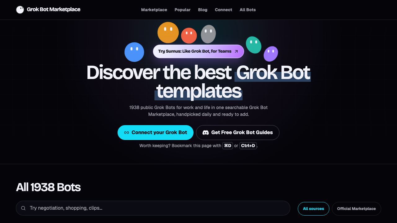 Grok Bot Marketplace 网站截图