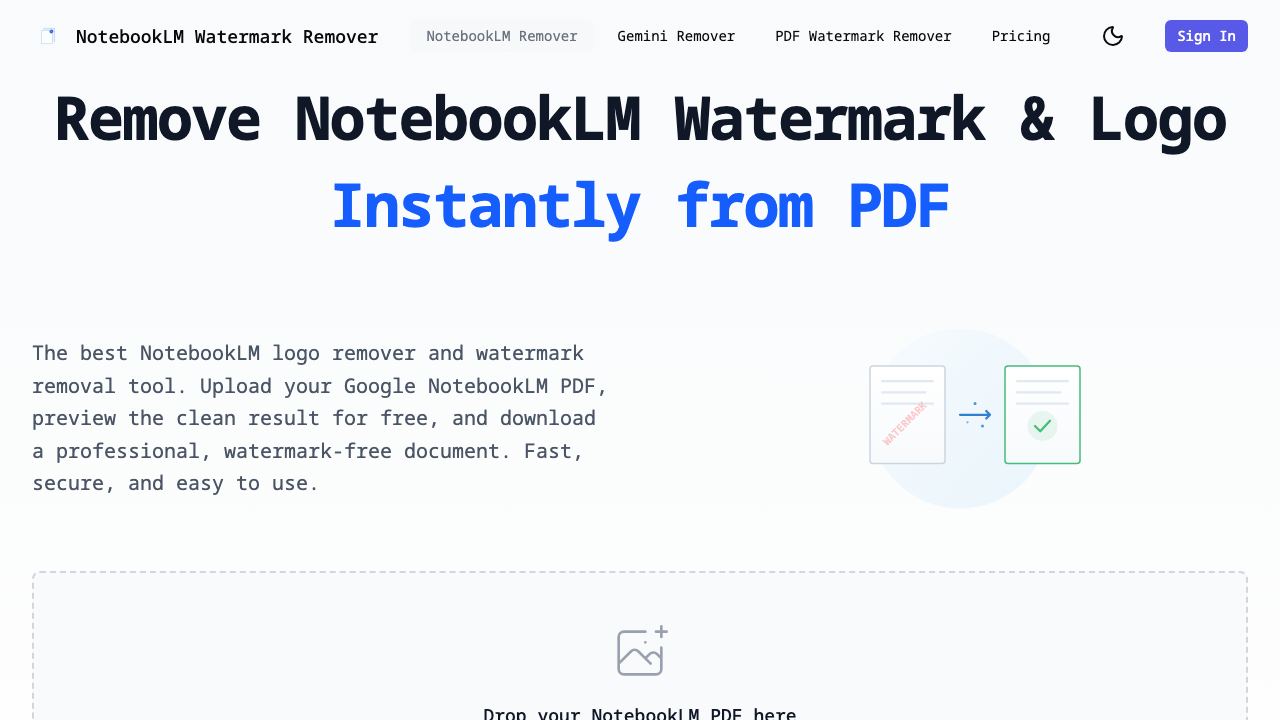 NotebookLM Watermark Remover 网站截图
