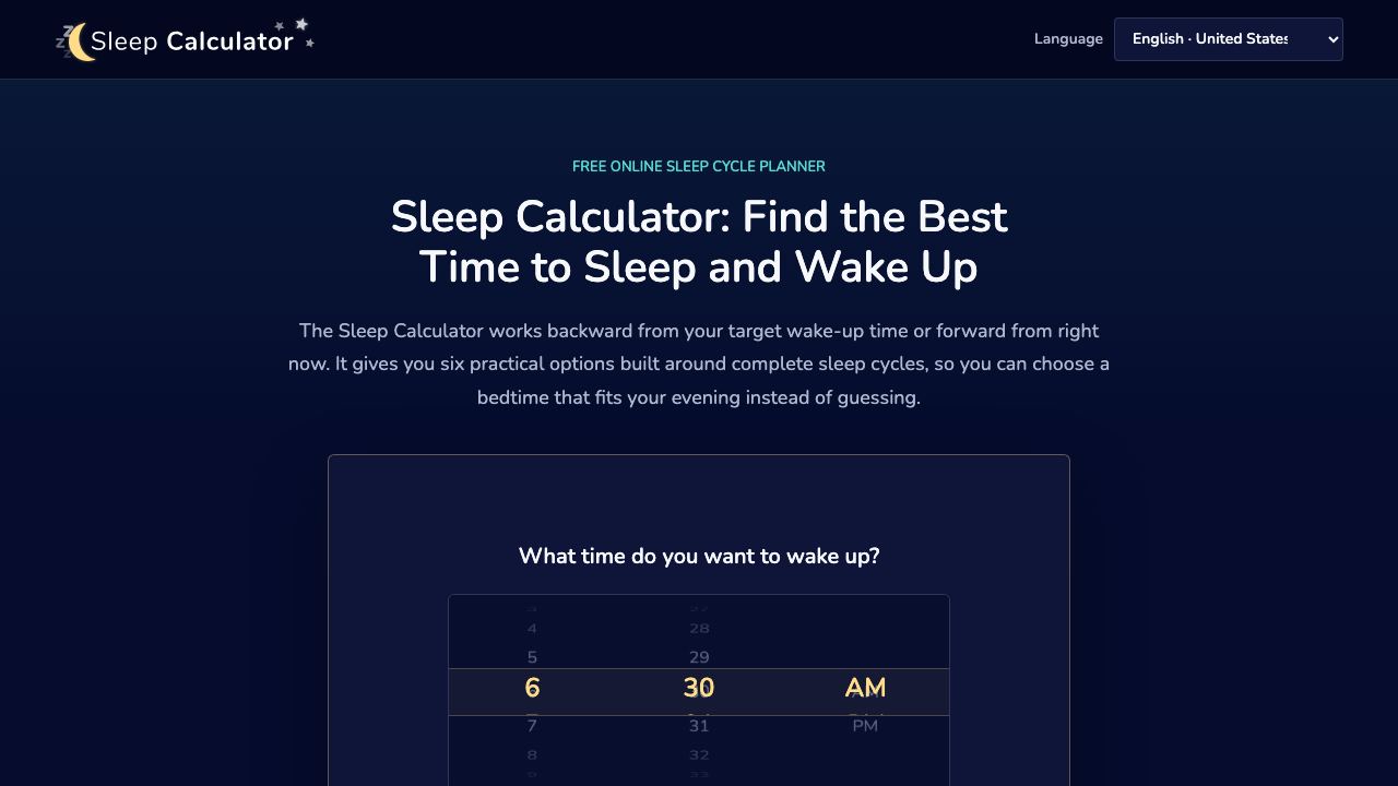SleepCalculator 网站截图