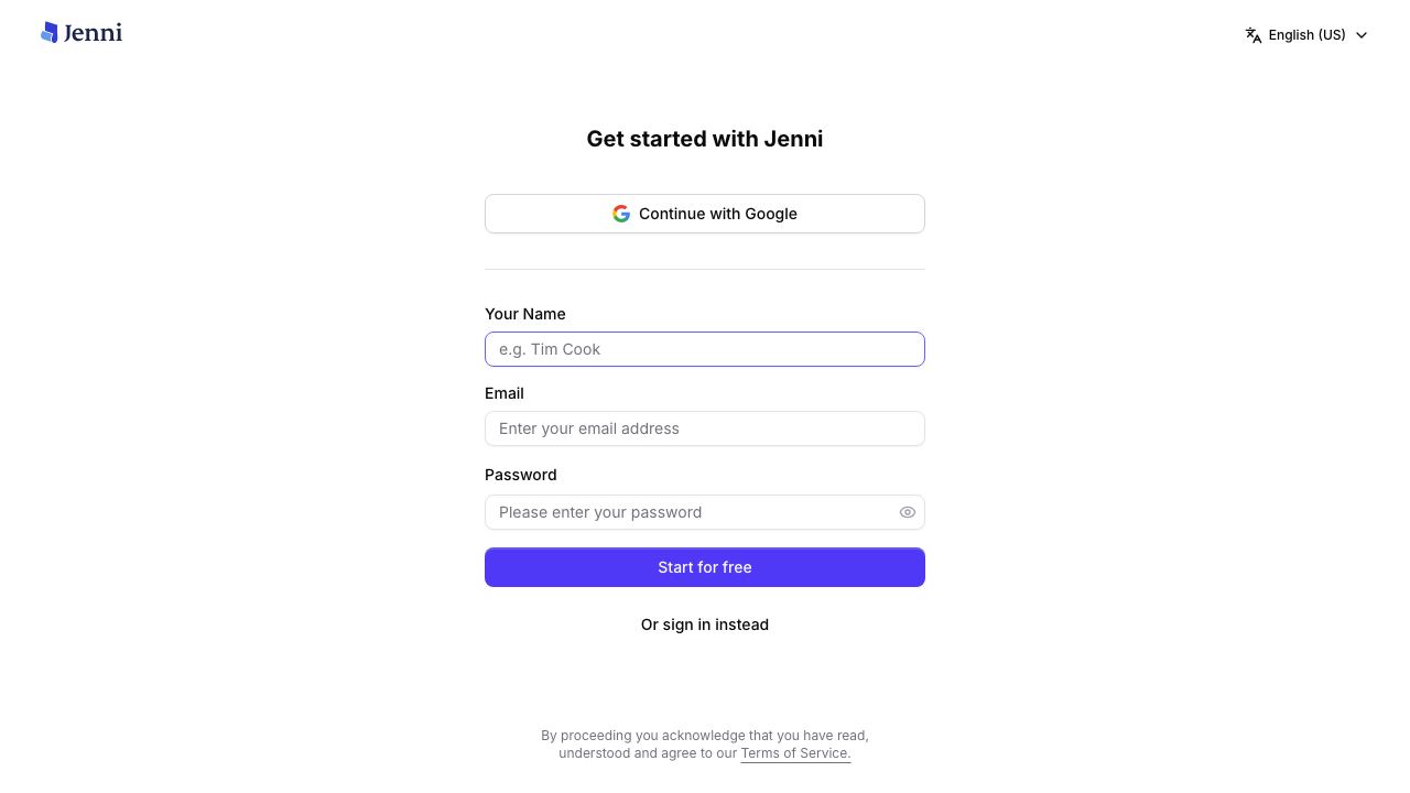 Jenni AI 网站截图