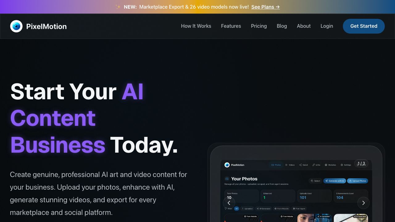 PixelMotion website screenshot