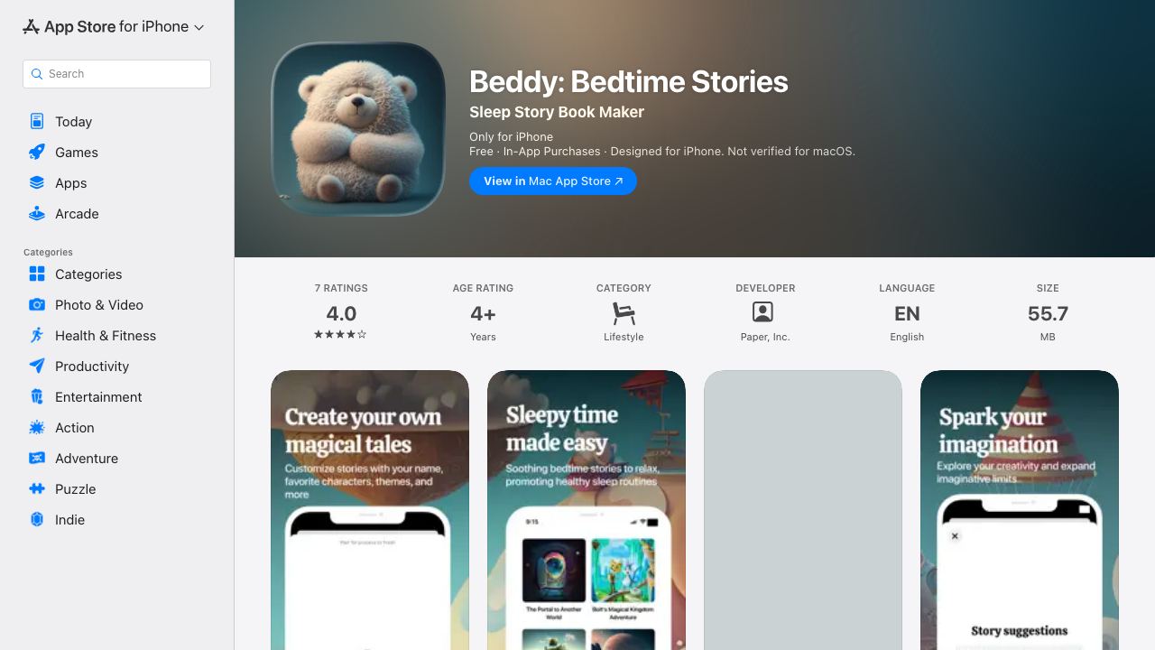 Beddy: Bedtime Stories for Kids website screenshot