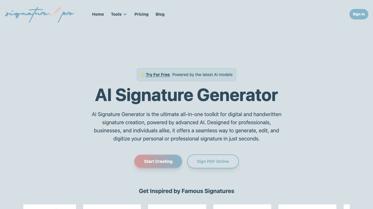 AI Signature Generator website screenshot