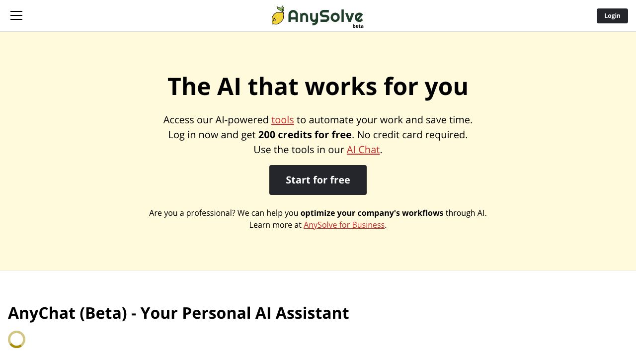 AnySolve website screenshot