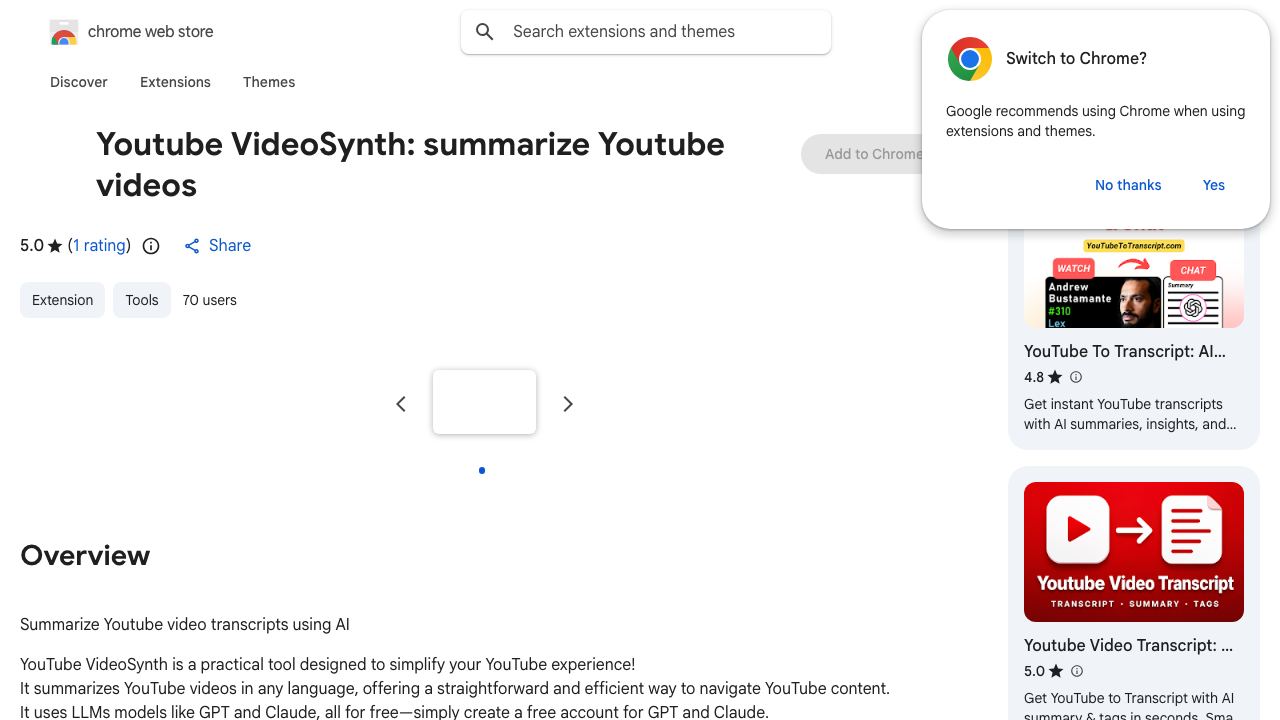 Youtube VideoSynth: summarize Youtube videos 网站截图