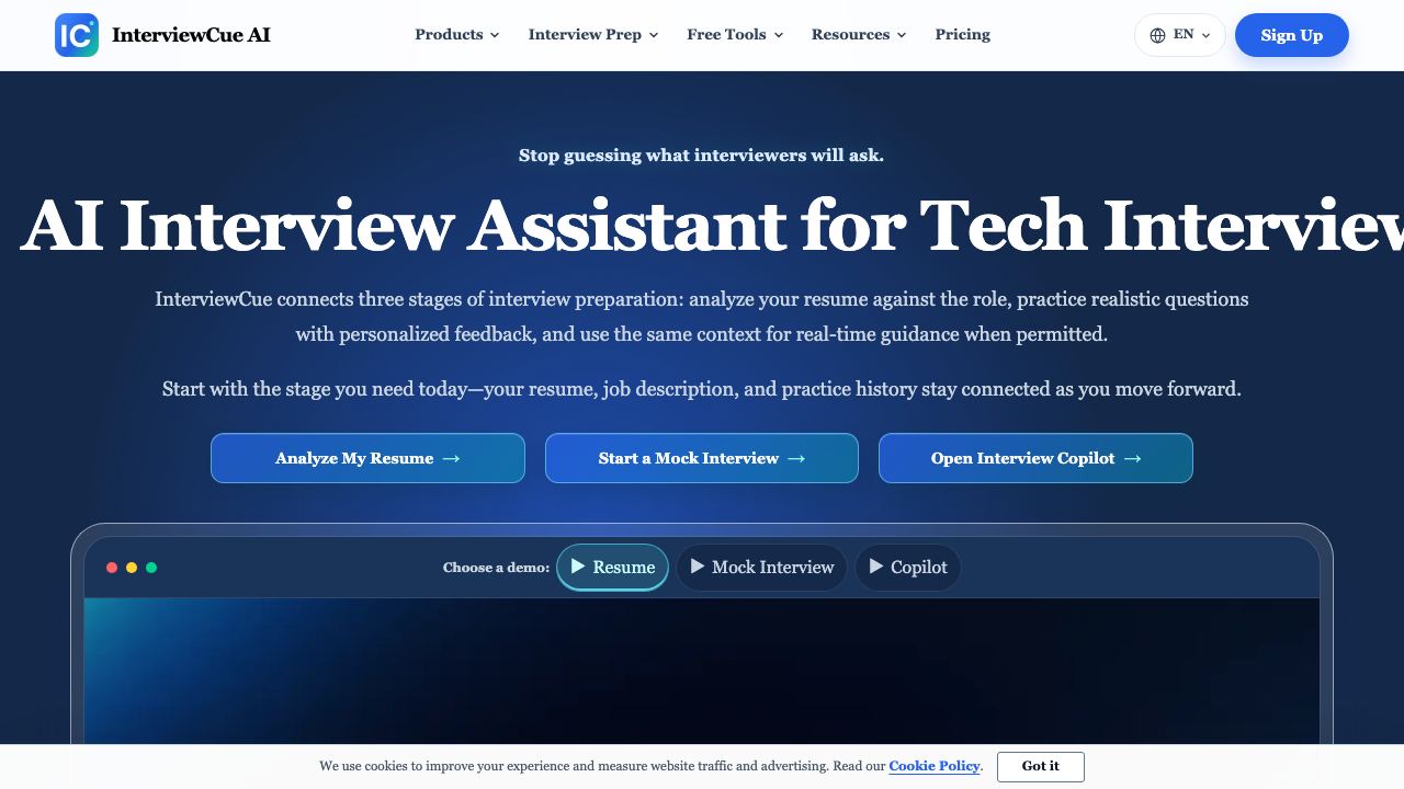 InterviewCue AI website screenshot
