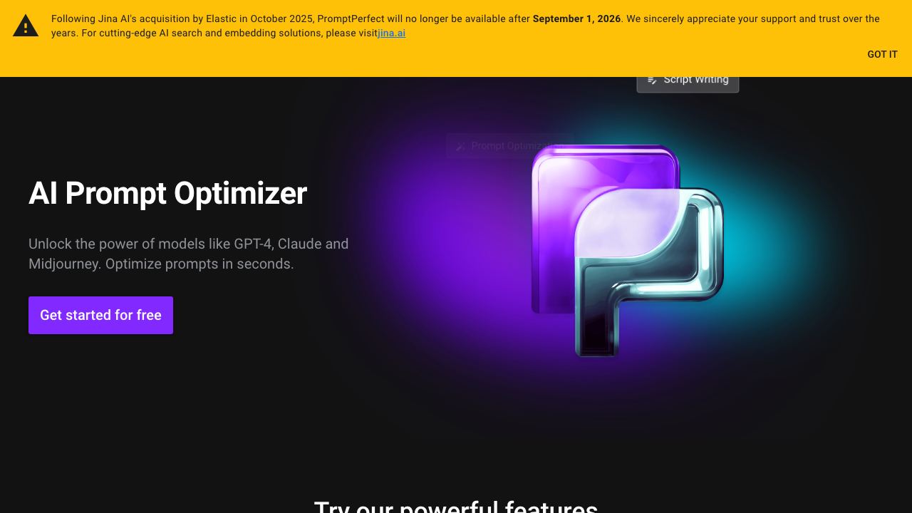 PromptPerfect website screenshot